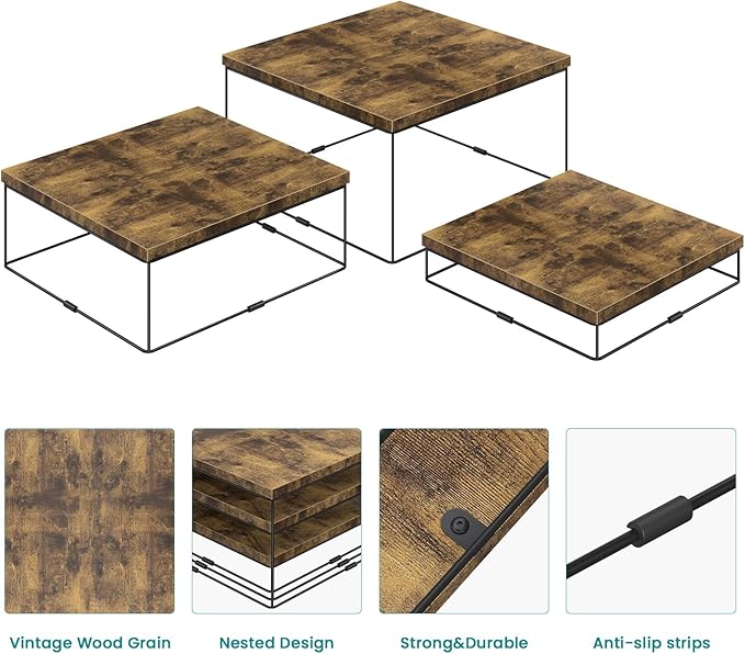 ELITEROO Buffet Risers, 3 Pack Wooden Risers Display Stands, Square Food Risers for Buffet Table, Tiered Dessert Display Stands, Food Stands for Display Party, Rustic Brown, 9"x10"x11"