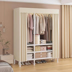 Portable Closet,Garment Rack,Heavy Duty Clothes Rack with Cover,Wardrobe Closet with 2 Hanging Rods, 6 Storage Shelves,43.3" L x 17.7" W x 67.7" H,Pale Yellow