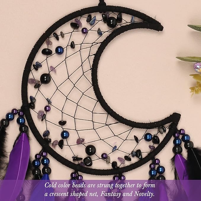 Pretty Jolly Moon Dream Catchers Wall Decor with Crystals Crescent Handmade Dream Catcher Pink Grey Feathers Dreamcatchers Wall Hanging for Girls Bedroom Wedding Wish Blessing Gift