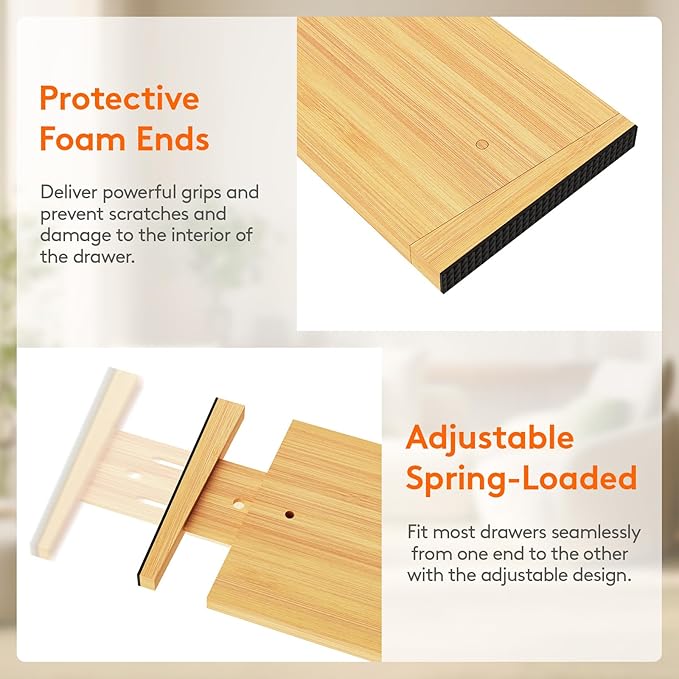 Lifewit 6" High 8 Pack Bamboo Drawer Dividers 45-55cm/17.5-22" Adjustable Wooden Drawer Organizer for Clothes/Utensils, Expandable Drawer Separator for Dresser/Kitchen/Bedroom/Office Organization