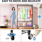 IZEUK Heavy Duty Rolling Garment Rack Wire Clothes Rack for Hanging Clothes (Black, 3 Tier with 1 Rod, 15.7" D x 45.3" W x 75.6" H)