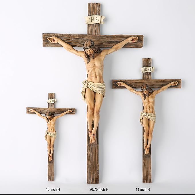 BC Catholic Crucifix Wall Cross, 20.75"H Large Jesus Christ Inspirtional Home Décor, Devout Gift, Renaissance Sculpture Handmade by Buildclassic