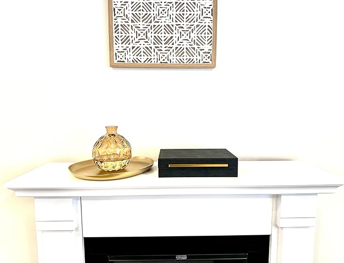 Kingflux Black Shagreen Leather Decorative Box, Storage Box Jewelry Organizer, Woment&Men's Accessory Organizer With Matt Golden Stainless Steel Handle (Black)