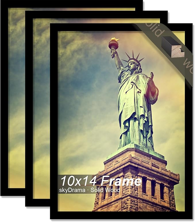 100% Solid Wood 10x14 Picture Frame Set of 3, Black Frame for 10 x 14 Inch Picture Poster Photo, Light Weight 10 by 14 HQ Matte Black Frame for Wall - 3 Pack/Black/10 x14