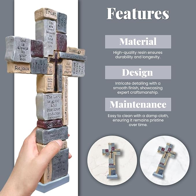 Imerance Inspirational Resin Standing Cross,12 Inch Christian Crucifix Wall Cross,Prayer and Transmission of Happiness With Love and Trust Catholic Decor,Catholic Gifts and Religious Gifts for Women