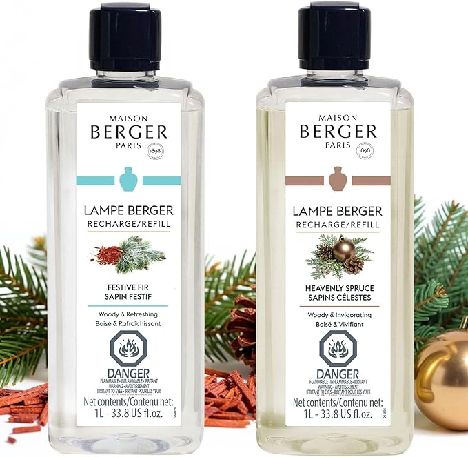 Maison Berger – Duo Holidays Lampe Berger Refill Bundle, 2 Liters (2 x 33.8 fl oz) – Heavenly Spruce & Festive Fir – Odor-Neutralizing Home Fragrance Oils – Seasonal Gift Set – Made in France
