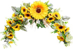 Artificial Sunflower Swag, 22.8inch Decorative Sunflowers Swag Wreath with Greenery Leaves for Mirror Home Wedding Party Door Tabletop Decoration