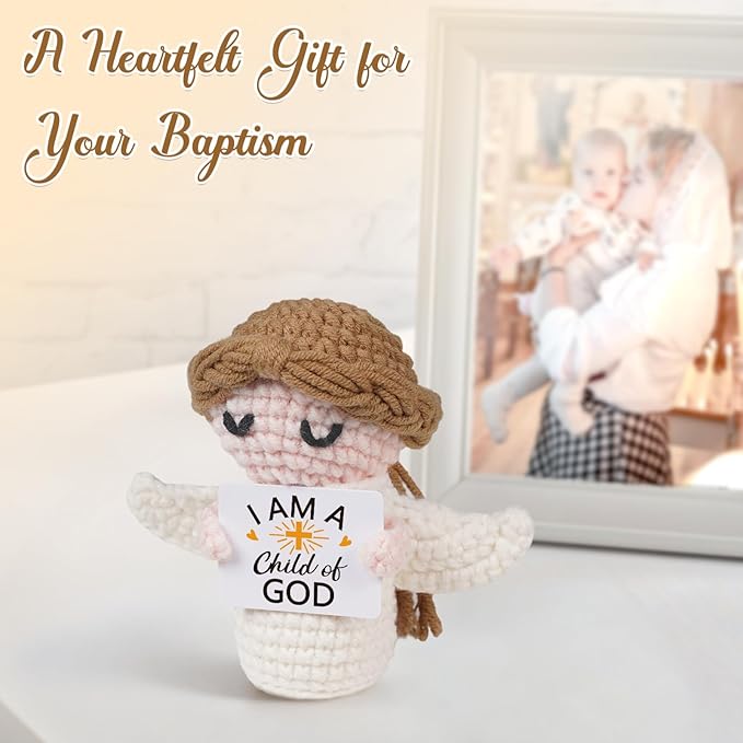 Baptism Gifts for Girl,Boy,Baby - I Am a Child of God Crochet Angel Doll- Religious Christian Gifts for Women,Men,Kids, Confirmation Gift for Teen Girls, First Communion Gift