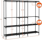 Clothes Rack, Portable Closet, 71.7 Inch Large Capacity Wardrobe Closet, Clothes Storage Organizer with Shelves and 3 Hanging Rods, Easy to Assembly, Black PCT035B01