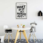 Retro Black And White Newspaper Poster What If It All Works Out Canvas Wall Art Positive Affirming Quote Minimalist Prints Painting For Home Bedroom Dorm Wall Decor 12x18in Framed