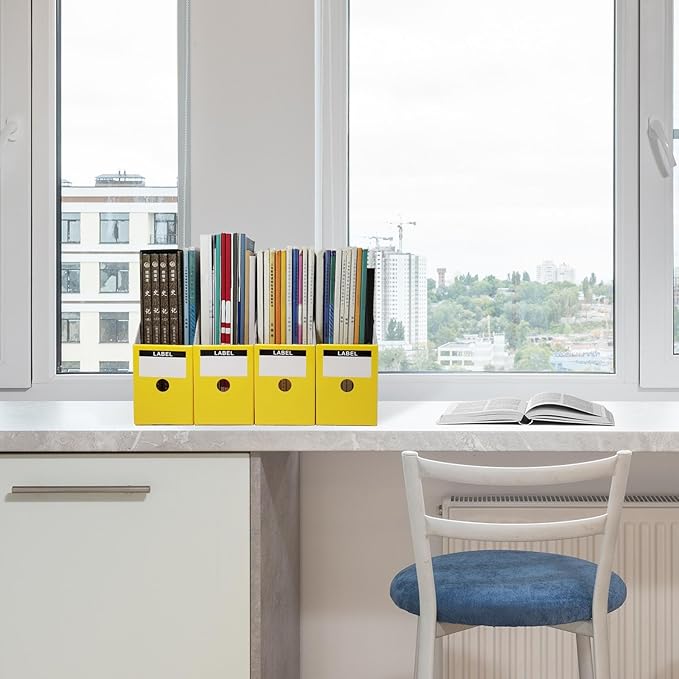 Limitliho Yellow Cardboard Magazine Holder (2 Pack), Magazine File Holder for Desk, Sturdy Book Bins for Classroom, Vertical File Folder Organizer, 10.6'' H×10.2'' L ×3.5''W Inch Magazine Rack