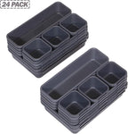 Set of 24 Interlocking Desk Drawer Organizer Tray Dividers Plastic Shallow Narrow Drawers Organizers Separators Storage Bins Container for Kitchen Bathroom Makeup Office Vanity Bedroom Dresser