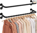 Pipe Clothing Rack - 37.5" Clothing Racks for Hanging Clothes with Dual Flange Base, Multifunctional Wall Mounted Clothes Rack for Bedroom, Entryway, Balcony, Black, 2-Pack