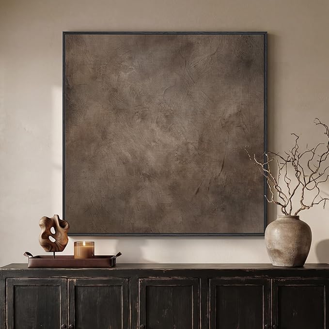 Framed Neutral Abstract Wall Art, Modern Brown Canvas Prints Artwork for Walls, Contemporary Minimalist Square Pictures for Living Room Bedroom Dining Room Hallway Office Wall Decor, 30x30 In