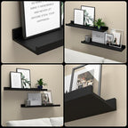 RICHER HOUSE 3 Set Floating Shelves for Wall, 16 inches Black Wall Mounted Shelves with Lip for Storage, Display Picture Ledge Shelf for Bedroom Bathroom Kitchen Living Room Decor, Modern Black