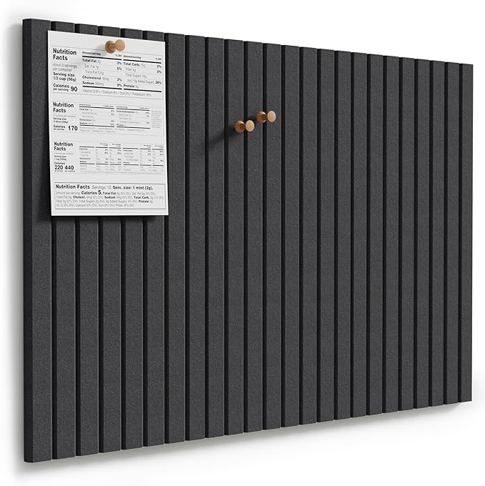 MaxGear Large Cork Boards for Walls 36" x 24", Charcoal Gray Felt Bulletin Board Tiles for Office Decor, 6 Pack Felt Wall Tiles with Slat Paneling, Push Pin Board Home Wall Organizer