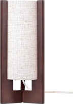 EDISHINE Wood Table Lamp, 13.5" Small Bedside Lamp, Beige Linen Shade, Rosewood Cylinder Nightstand Lamp for Bedroom Living Room, On-Off Line Switch, E26 Base (Bulb Not Included)