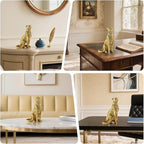 Cheetah Statue for Home Decor, 8" Resin Sitting Leopard Sculpture, Gold Desktop Decoration for Living Room, Dining Room, Office,Shelves, Tv Stand, Coffee Table or Entry Way