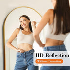 DUMOS 64"x21" Arched Full Length Floor Mirror, Full Body Mirror with Stand, Shatterproof Tempered Glass, Modern Aluminum Alloy Frame, Free Standing or Leaning for Home Decor, Gold