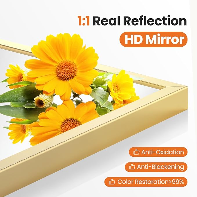 Sweetcrispy 38"x30" Arched Gold Bathroom Mirrors for Wall, Bathroom Mirrors for Over Sink, Metal Framed with HD Shatter-Proof Glass for Entryway, Living Room, Bedroom, Home Decor