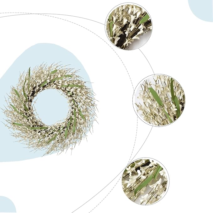 26 Inch Spring Wreaths for Front Door, Large Artificial Forsythia Flowers Wreath, Spring Summer Floral Wreath All Season for Home, Wall, Window, Porch, Wedding, Farmhouse Decor (White)