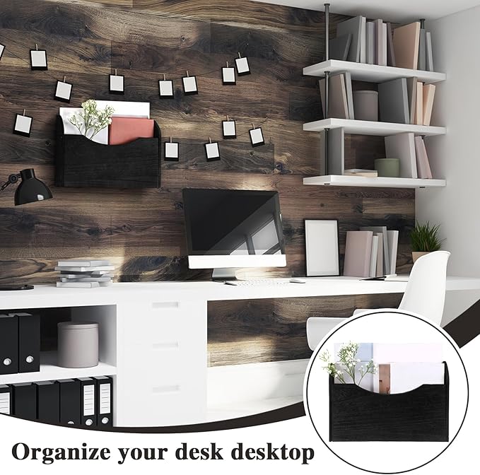 Suzile Wall Mounted File Holder Wood Magazine Holder Wall Hanging File Organizer for Office Mail Magazine Letter Paper Folder Organization (Gray)