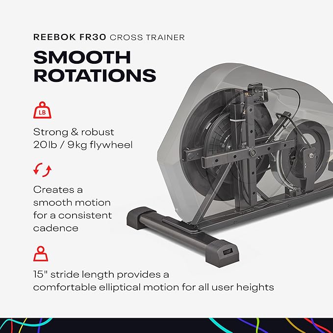 Reebok FR20 Home Elliptical Cross Trainer, Black, Cardio Exercise, 8 Resistance Levels, 264 lb. Capacity, Plus 60 Day Free Kinomap Membership