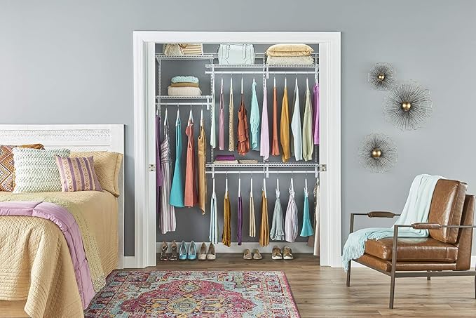 ClosetMaid ShelfTrack Wire Closet Organizer System, Adjustable from 4 to 6 Ft., With Shelves, Clothes Rods, Hardware, Durable Steel, White