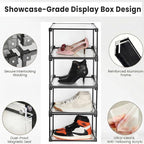 Magnetic Side Open Transparent Plastic Storage Shoe Box Clear Shoe Display Case Sneaker Shoe Storage Box Display Box Shoe Container Clear Closet Shelf Shoe Organizer (Black 8PC)