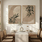 Large Framed Botanical Moon Wall Art for Living Room, Vintage Neutral Nature Canvas Painting Prints Set of 2, Rustic Farmhouse Minimalist Leaf Wall Decor for Bedroom Dining room Hallway, 24x36 Inch