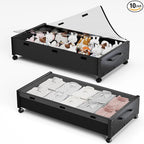 KITHELP Wooden Under Bed Storage with Wheels, Rolling Under the Bed Storage Bins with Removable Lid, Metal Under Bed Drawers for Clothes and Shoes in Bedroom or Living Room(Black Wood-2pack)