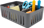 Simplify 4 Pack 3 Compartment Stackable Bin with Adjustable Dividers | Drawer Organizer | Storage Basket | Good for Office | Desk Supplies | Dorm | Bathroom | Accessories | Make Up | Grey