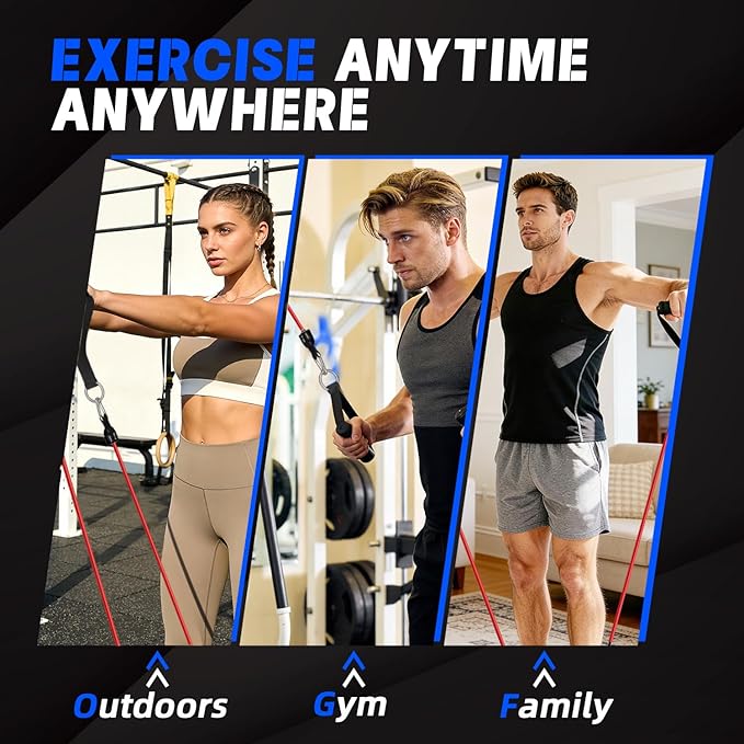 WHATAFIT Resistance Bands Set with Handles - Exercise Bands Home Gym Strength Training Equipment, Includes Door Anchor & Ankle Straps for Full Body Workout Bands, Physical Therapy - for Men and Women