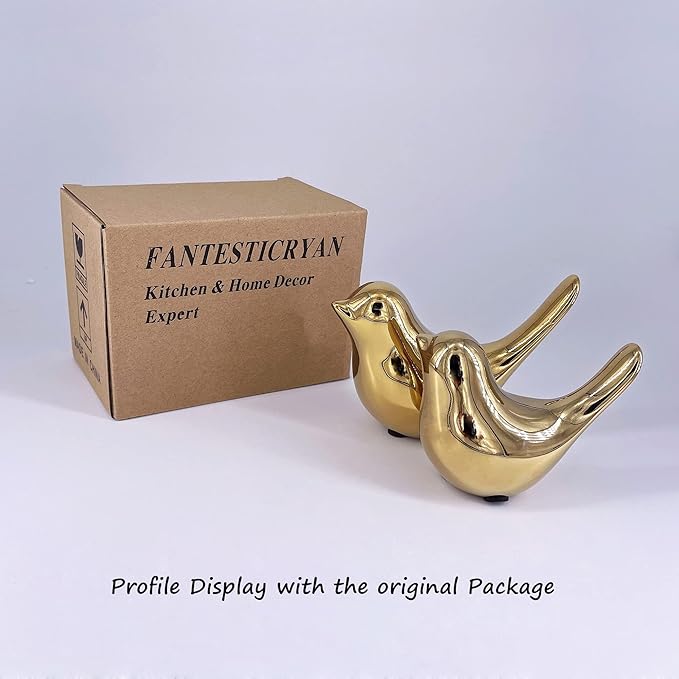 FANTESTICRYAN Small Birds Statues Gold Home Decor Modern Style Figurine Decorative Ornaments for Living Room, Bedroom, Office Desktop, Cabinets