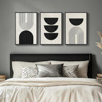 Framed Boho Black and White Abstract Wall Art, 3 Piece Modern Beige Canvas Prints Paintings Artwork for Walls, Black Geometric Pictures for Living Room Bedroom Hallway Office Wall Decor 16x24 In