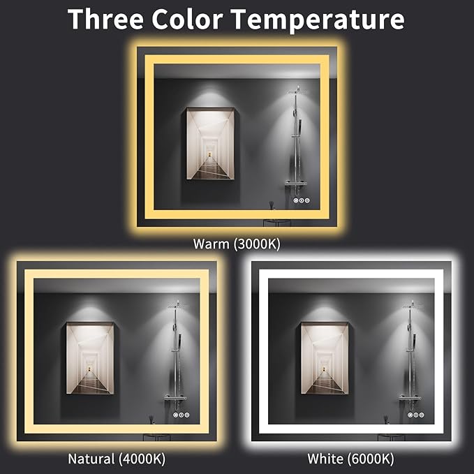 LOAAO 40"X36" LED Bathroom Mirror with Lights, Anti-Fog, Dimmable, Backlit + Front Lit, Lighted Bathroom Vanity Mirror for Wall, Memory Function, Tempered Glass, Shatter-Proof, ETL Listed