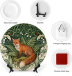 Christmas Plates Ceramic for Display Art Nouveau William Morris Fox in Floral Jungle Wedding Club Supplies Ceramic Ornaments Dessert Plates with Display Stand Custom Gifts for Women, 6", 7", 8", 10"