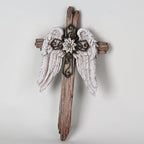 BC Home Decor Angel Wings Crosses Wall Décor, 12" H Angel Decoration Gifts For Women, Rustic Decor Style, Inspirational Wall Sculpture, Hand Painted by Buildclassic