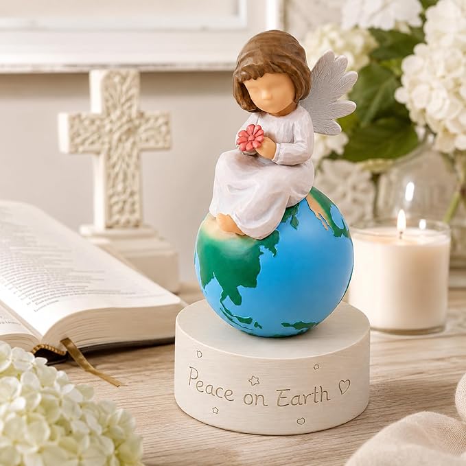 Angel of Peace Figurine Music Box,Handcrafted Resin Angel Statue with Dove & Flowers,Plays Amazing Grace Tune,Christian Religious Gift for Home Décor,Sympathy,Christmas & Memorial,for Women,Girls