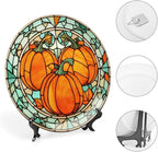 Stained Glass Watercolor Pumpkin Decorative Plates Home Decor Ceramic Plates, Fall Season Dinner Plates Display for Living Room, Kitchen, Hallway Console Side Table, Thanksgiving Gifts, 10 Inch