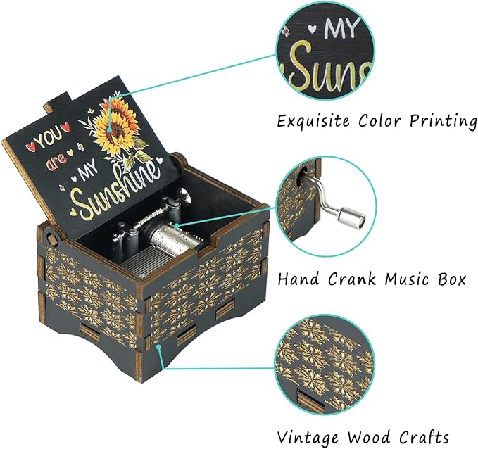 Dream Loom You are My Sunshine Music Box, Hand-Cranked Vintage Engraved Mini Color Musical Box Gift for Women Girl Birthday/Christmas/Valentines Day/Thanksgiving/Mother's Day