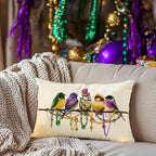 RABUSOFA Mardi Gras Pillow Cover 12x20 Inch Birds Beads Decorative Pillow Case Holiday Decorations for Home Sofa Couch