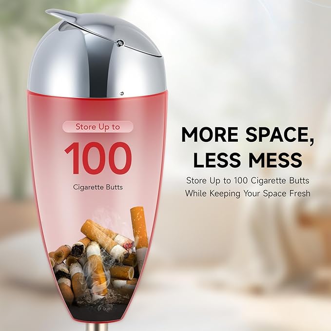 CO-Z Adjustable Floor Standing Ash Tray, Smokeless Outdoor Ashtray with Lid for Home Patio Cigarettes Ash Butt Disposal, Stainless Steel Windproof Stand Ashtray in 20", 27.5", 35" Heights, Red