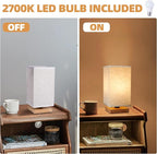 Small Square Bedside Table Lamp for Bedroom set of 2,Minimalist Wood Base & Round Fabric Shade,Mini Cute Cozy Warm Nightstand Boho Lamp, Study Desk Night Stand Light for Room,Dorm,Nursery,Living Room