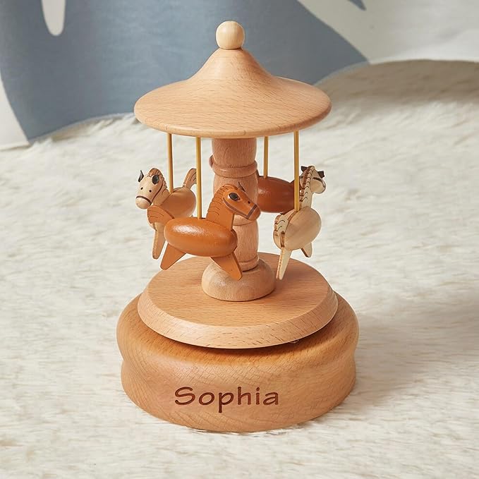 EDSG Personalized Music Box Custom Wooden Music Box Gifts for Birthday Christmas Engraved Rotating Musical Boxes Figurines with Any Name for Kids Girls Boys Daughter Home Decor(Design 2)
