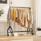 Clothes Clothing Rack, Rolling Heavy Duty Clothes Rack Load 420 LBS With Wheels, Metal Clothes Rack for Hanging Clothes, Portable Standing Clothes Garment Rack, Black,48 inches