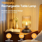 LigthRound Touch Table Lamp for Bedroom, Cordless Bedside Small Table Lamp, Dimmable Rechargeable Battery Operated Lamp for Nightstand, Bedside, Living Room, Desk, LED Bulb Included