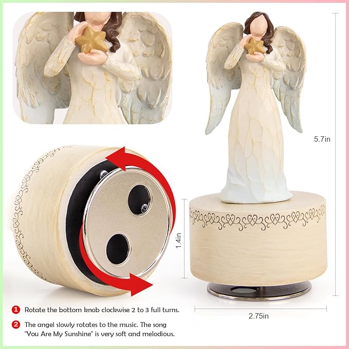 Music Box with Rotating Angel Figurine, Hand-Painted Sculpted Guardian Angel Musical Boxes Gifts for Women Mom Girlfriend, Musical Birthday Mother's Day, Keepsake Home Decor