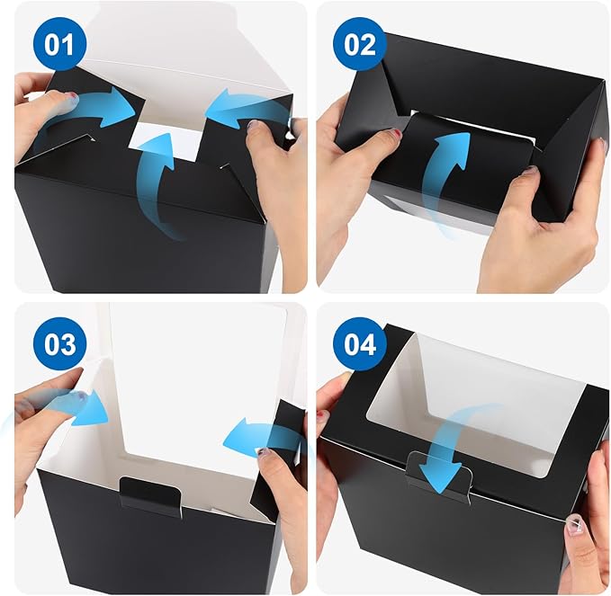20pcs Hat Boxes for Men Black Hat Gift Box with Window Display Box for Hats Storage Containter,Paper Hats Display Case Fold Box Packing Box for Baseball Caps,Dad Caps,Billed Cap(7.87" x 7.87" x 4.72")