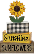Yuntau 4 Pcs Sunflower Decorations Sunflower Wooden Sign Sunshine Table Centerpiece Summer Tiered Tray Decor Decorative Faux Book Stack Block for Coffee Table Fireplace Mantel Shelf Kitchen